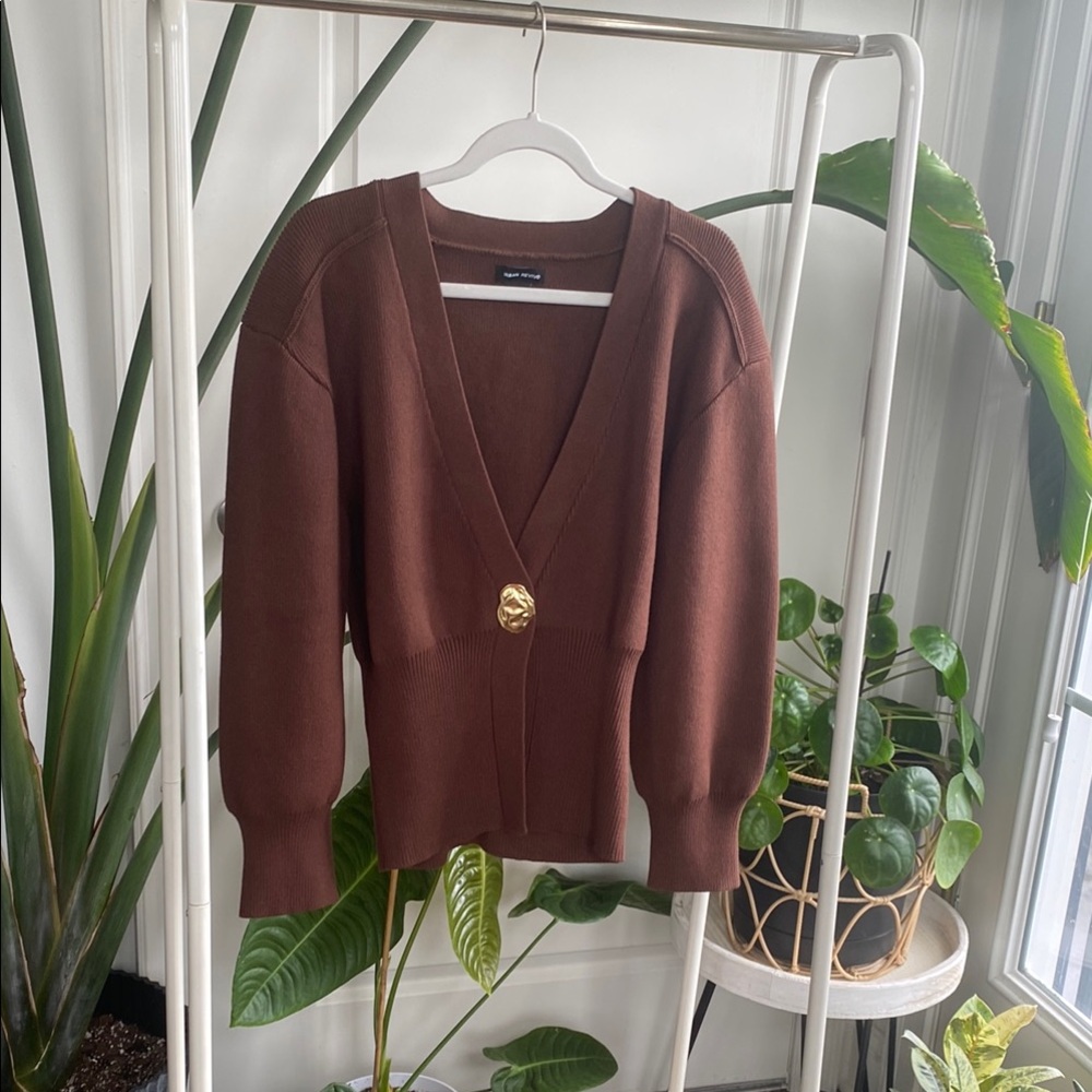 NWOT Brown V-Neck Sweater with Gold Button